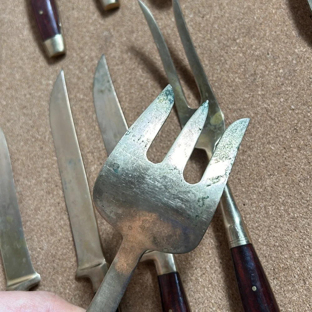 Antique Cocktails Forks Knives Spoons Royal Crown Design Rose Wood Handles